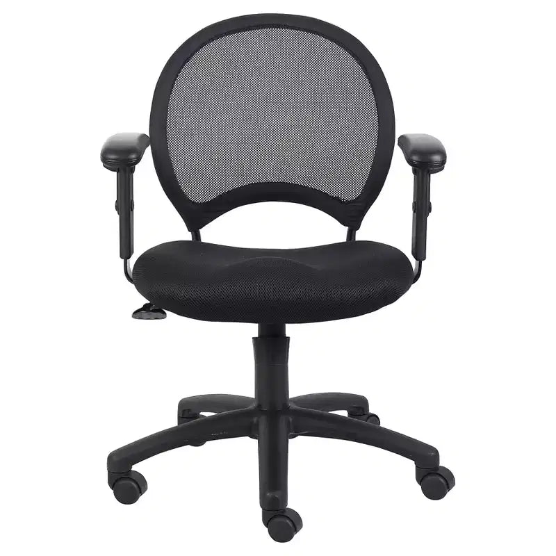 Chaise en maille à bras réglables noire - Boss Office Products : Ergonomique, pivotante, piètement nylon, capacité de 125 kg