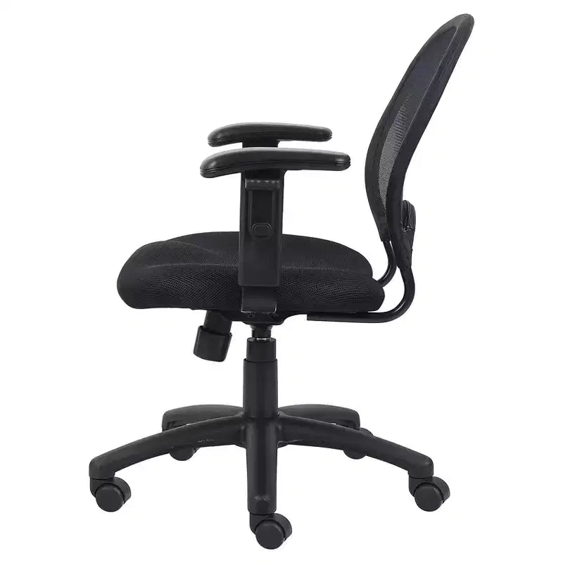 Chaise en maille à bras réglables noire - Boss Office Products : Ergonomique, pivotante, piètement nylon, capacité de 125 kg