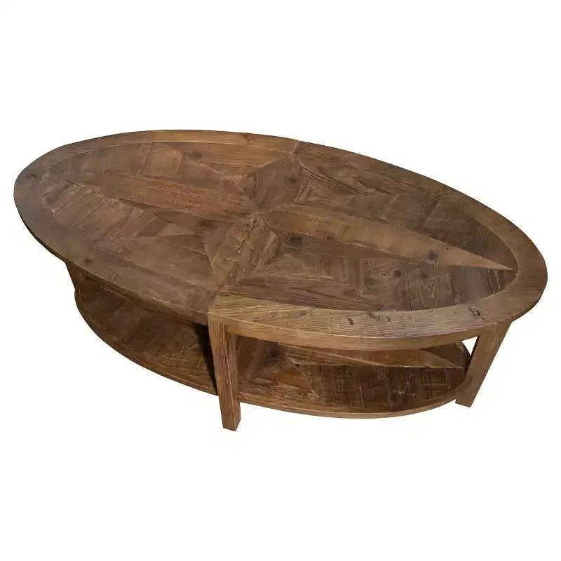Table basse ovale Alaterre Revive de 122 cm avec étagère de rangement pour la décoration du salon, Naturel