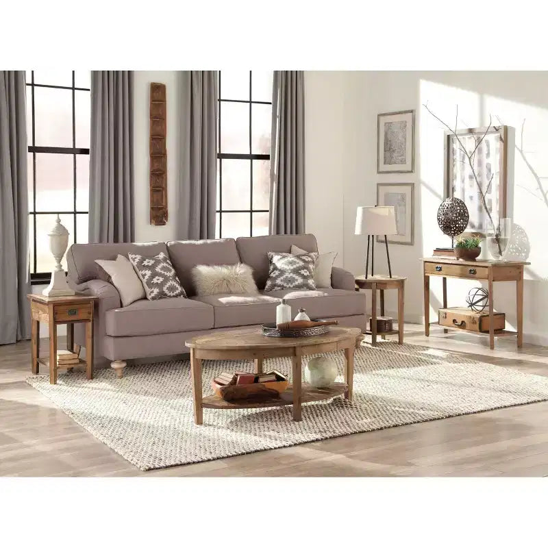 Table basse ovale Alaterre Revive de 122 cm avec étagère de rangement pour la décoration du salon, Naturel