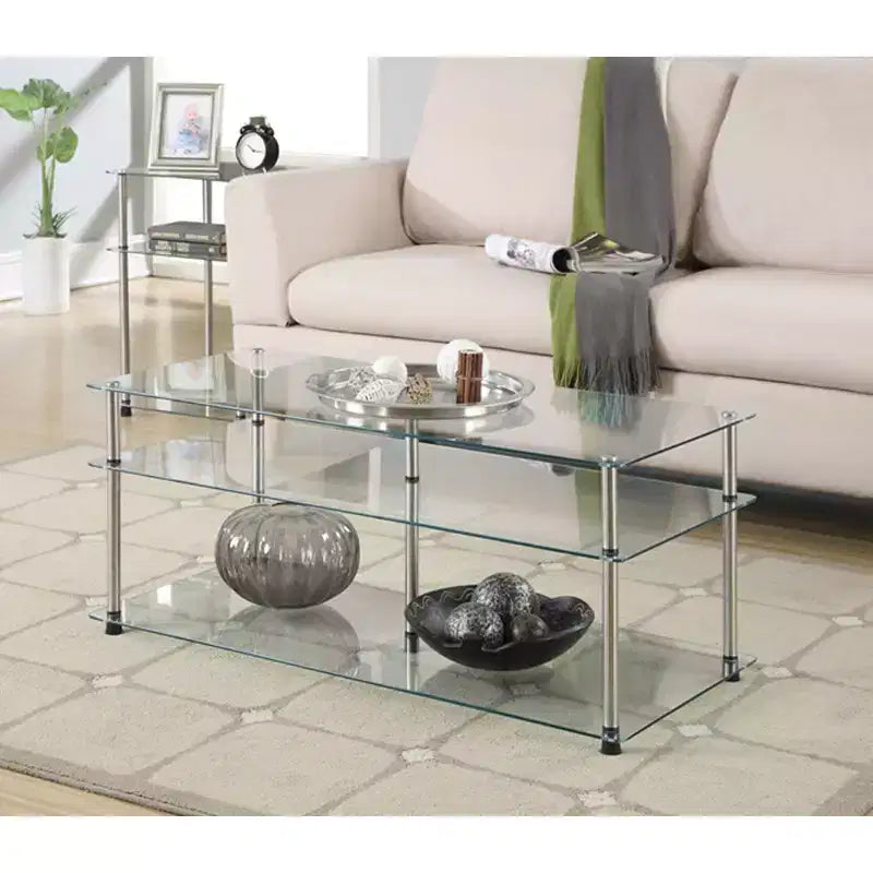 Table Basse Classique à 3 Niveaux en Verre Transparent - Breighton Home