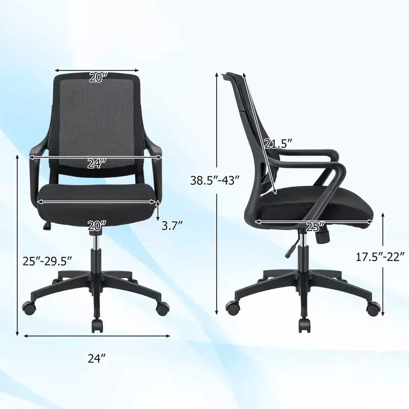Costway Chaise de Bureau Ergonomique Hauteur Réglable avec Accoudoirs et Dossier en Maille Respirante