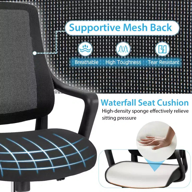 Costway Chaise de Bureau Ergonomique Hauteur Réglable avec Accoudoirs et Dossier en Maille Respirante