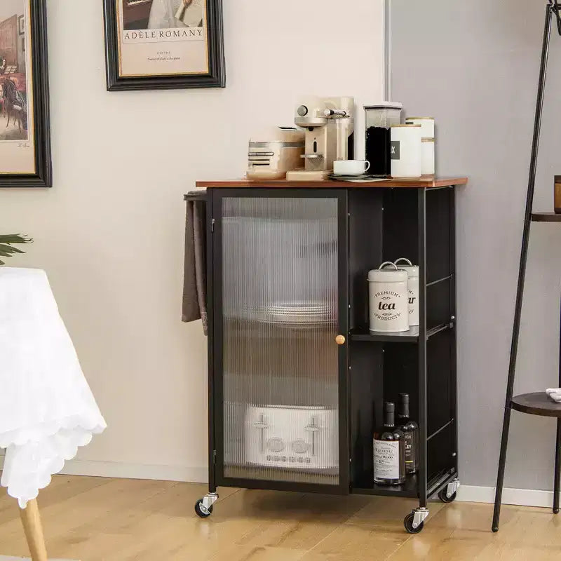 Chariot de service mobile Costway, desserte de cuisine en métal avec armoire à porte simple transparente