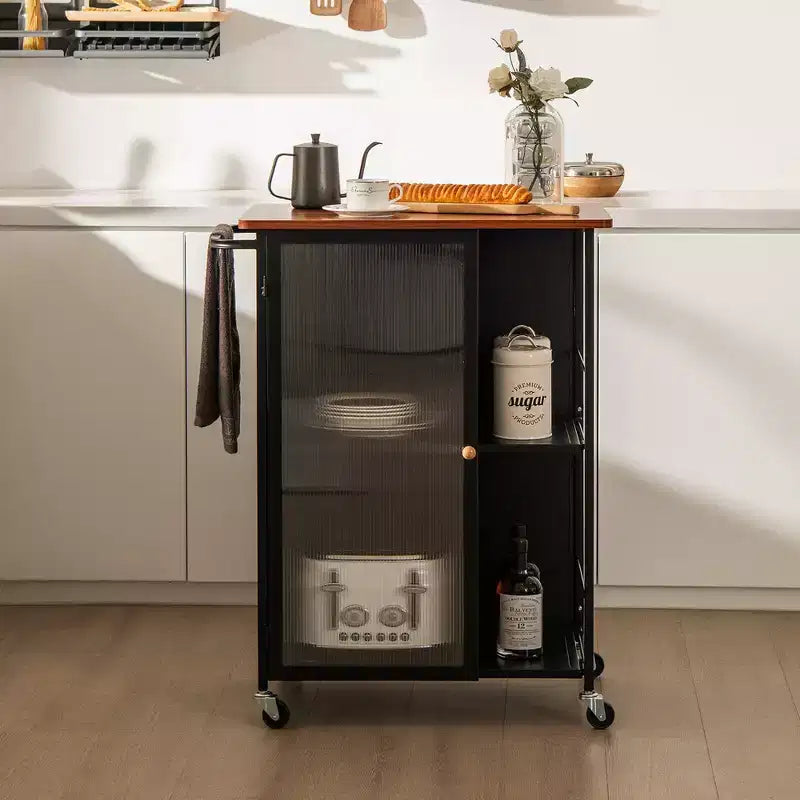 Chariot de service mobile Costway, desserte de cuisine en métal avec armoire à porte simple transparente