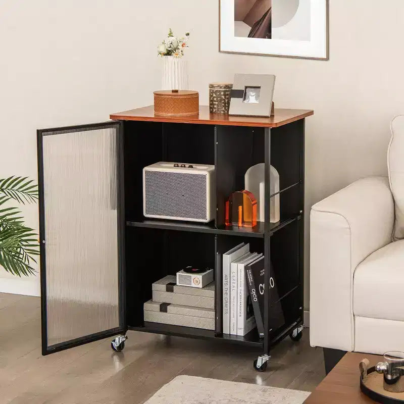 Chariot de service mobile Costway, desserte de cuisine en métal avec armoire à porte simple transparente