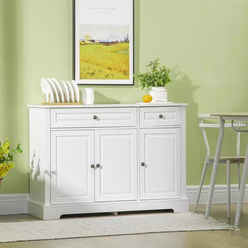 HOMCOM Buffet de service, Meuble de cuisine moderne avec 2 tiroirs et étagères réglables, Meuble de bar à café pour salon