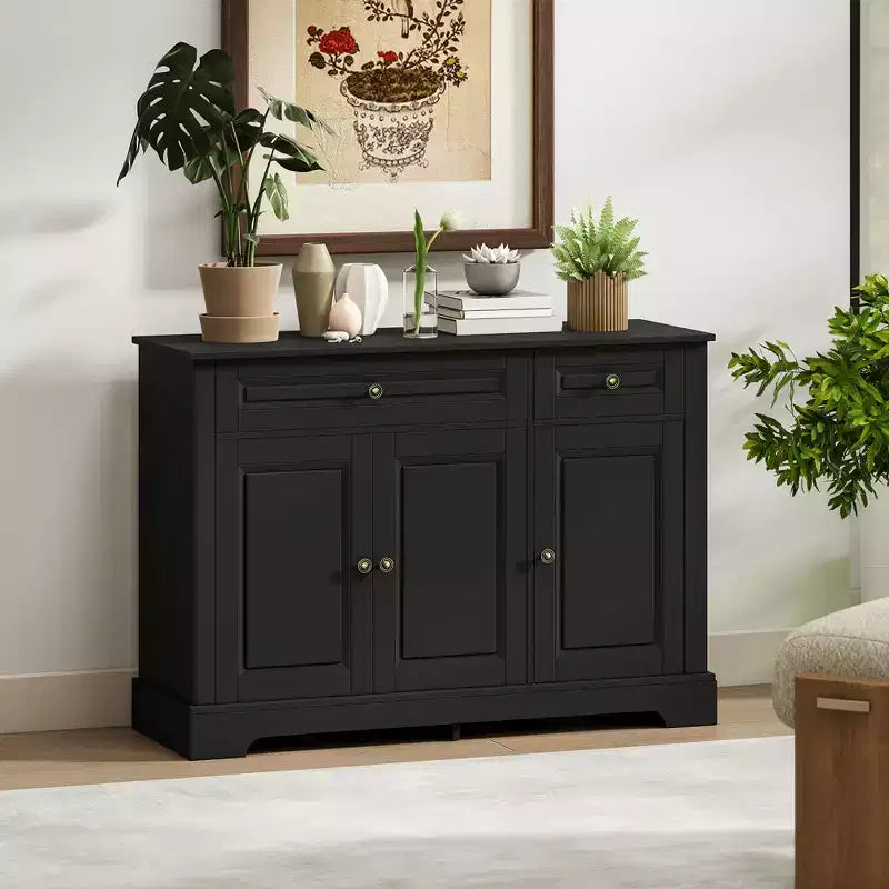 HOMCOM Buffet de service, Meuble de cuisine moderne avec 2 tiroirs et étagères réglables, Meuble de bar à café pour salon