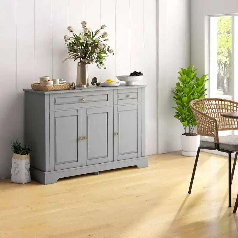 HOMCOM Buffet de service, Meuble de cuisine moderne avec 2 tiroirs et étagères réglables, Meuble de bar à café pour salon